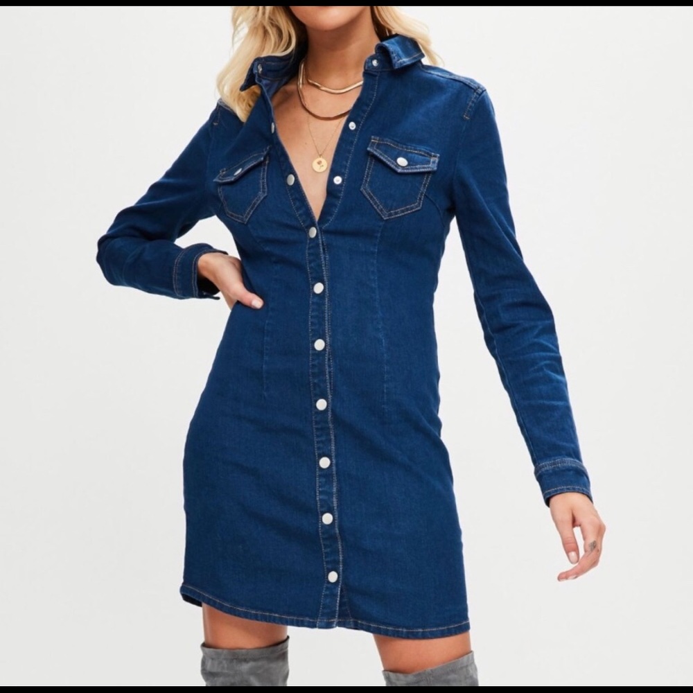 Jean button down dress with sleeves